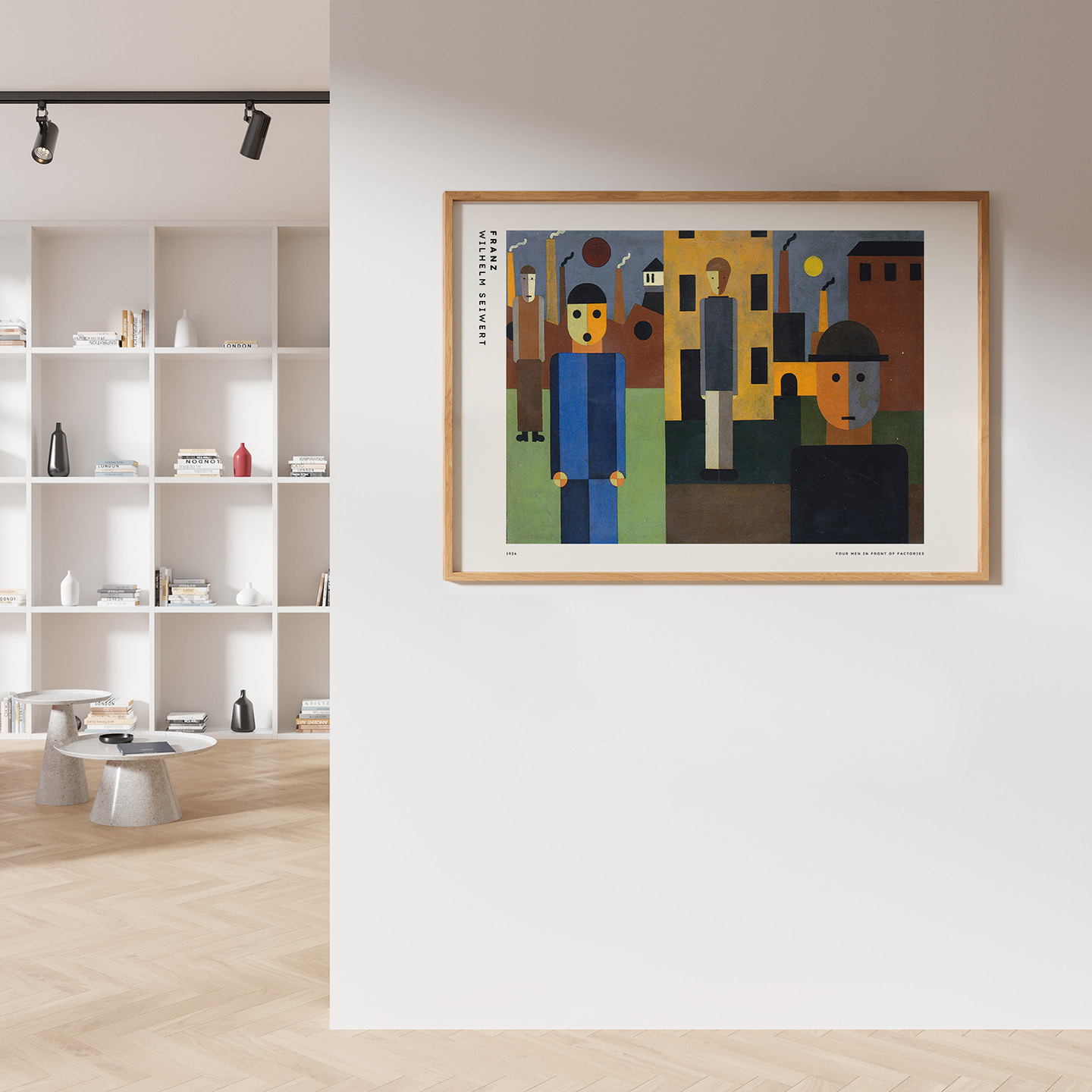 Four Men in front og Factories av Plakatwerket