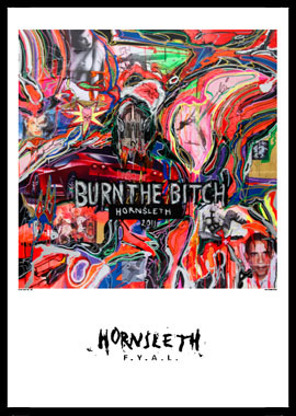 Køb Burn the bitch av Hornsleth, Tryck bakom glas och ram, 50×70 cm